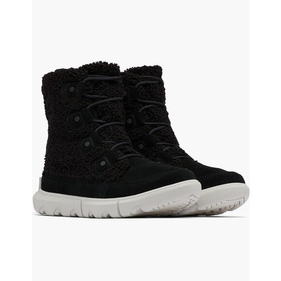 New Sorel Explorer Next Joan Cozy Boots in Black Suede/Faux Shearling Size 6.5 - Picture 1 of 8